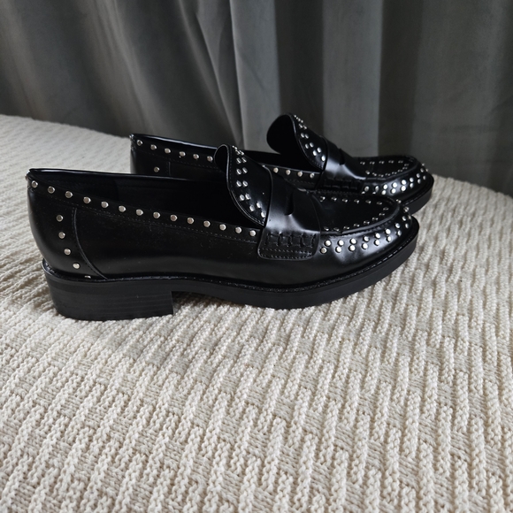 Marc Fisher Black Loafers with Silver Accents - Picture 3 of 8